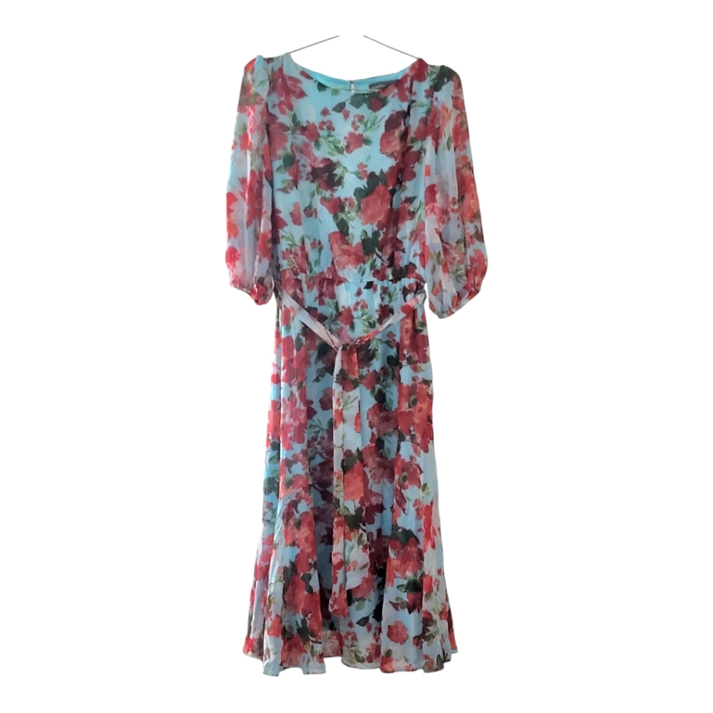 Donna Ricco Floral Chiffon Midi Dress Belted Women Size 8 NWT